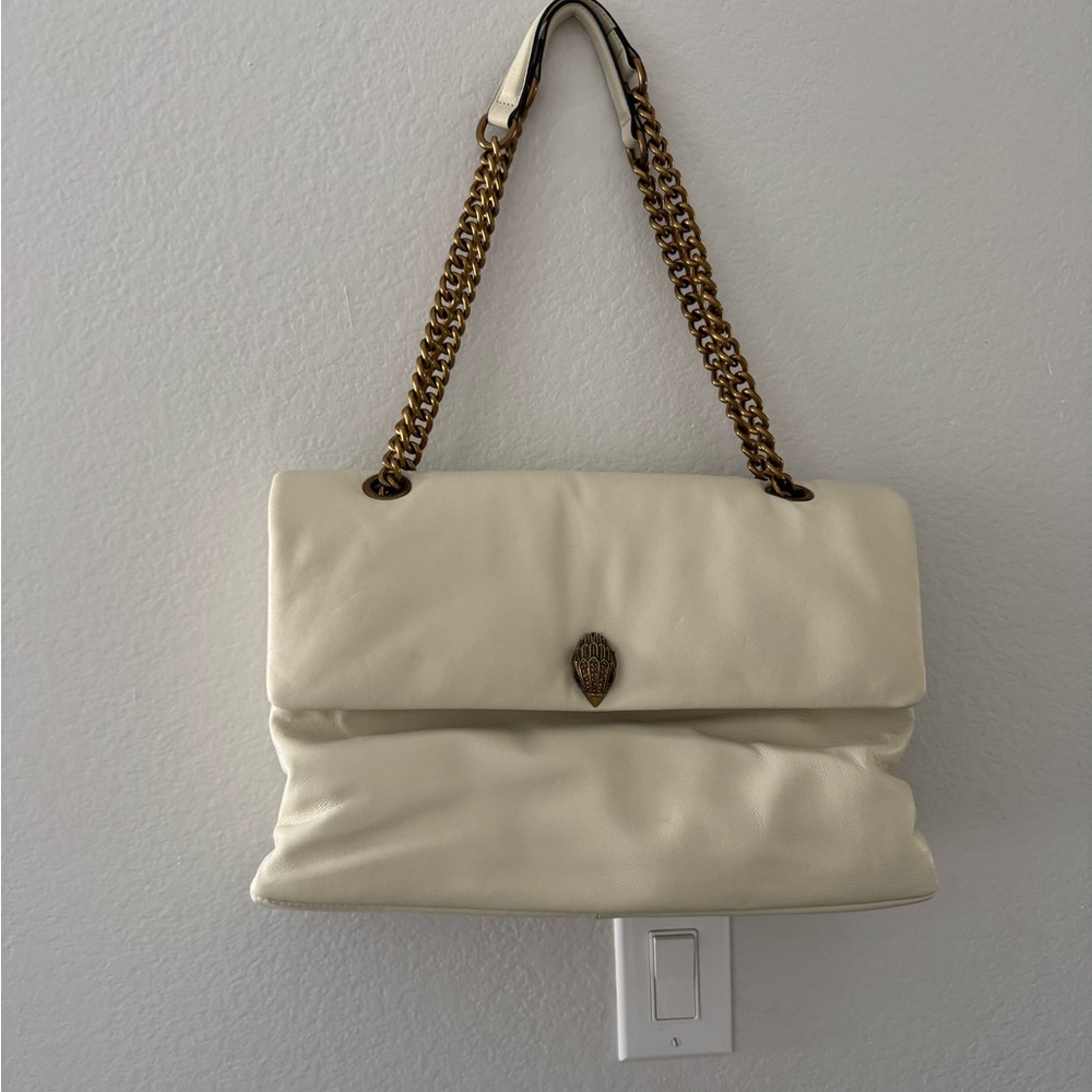 Kurt Geiger Cream Shoulder Bag with Chain Strap and Flap Closure